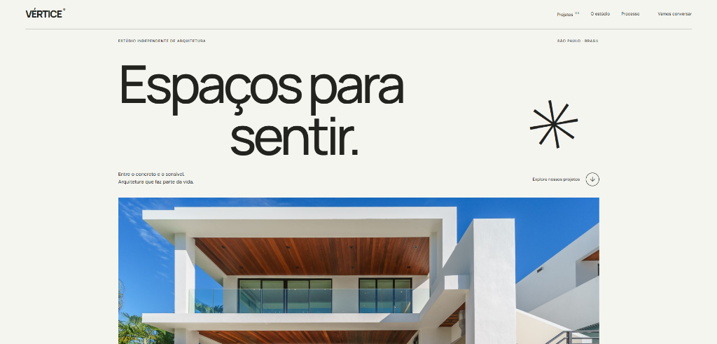 Print oficial da interface do site Vértice Arquitetura